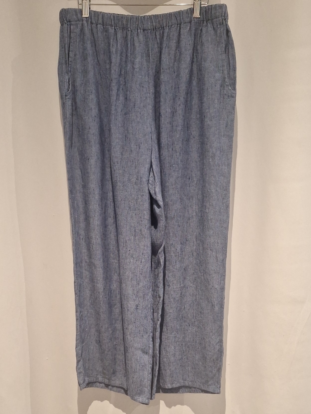 Flax Women's Light Blue Linen Elastic Waist Pull On Wide Leg Pants